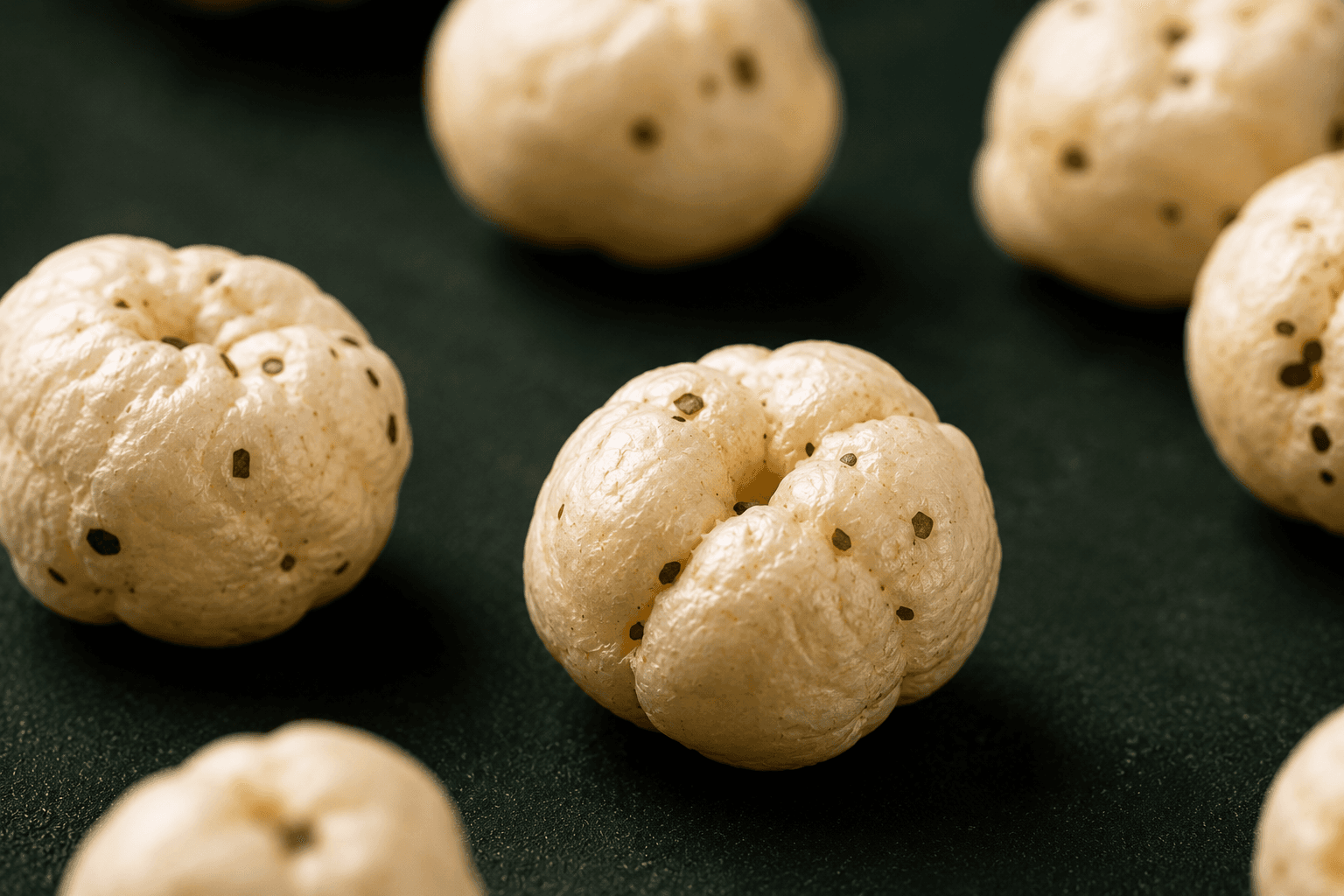 Close-up of popped makhana showing natural texture